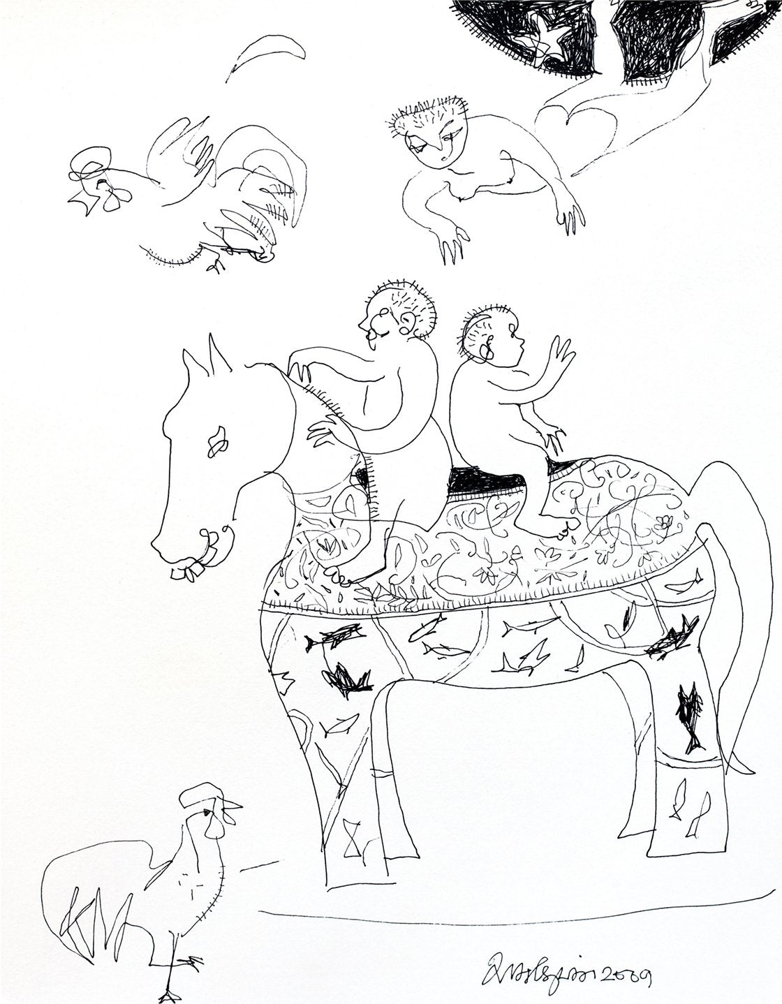 Looking Back 36|A. Vasudevan- Pen and Ink on Board, 2013, 9 x 7.5 inches