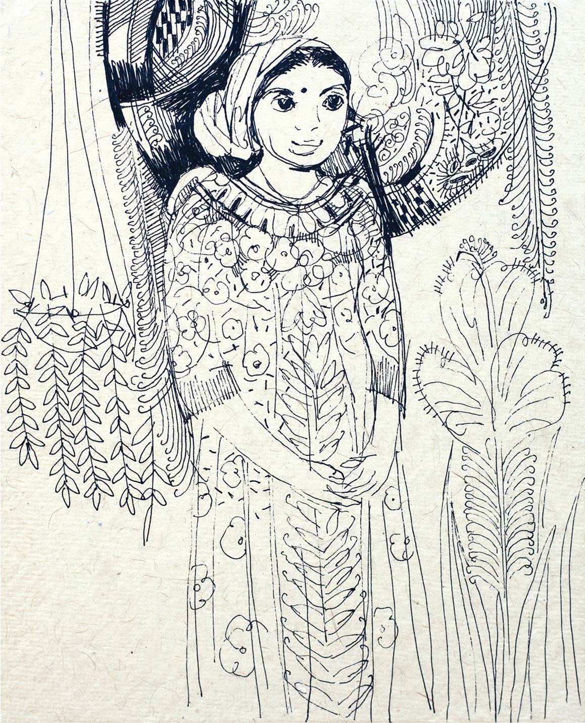 Looking back 38|A. Vasudevan- Pen and Ink on Board, 2013,  7 x 5 inches