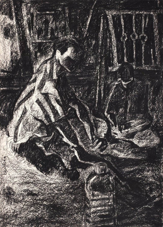 Working|S. Mark Rathinaraj- Charcoal on Board, , 21.5 x 15.5 inches