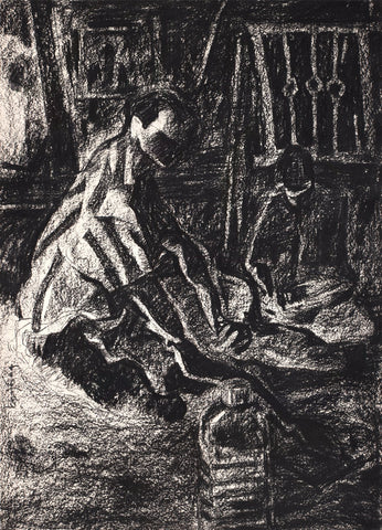 Working|S. Mark Rathinaraj- Charcoal on Board, , 21.5 x 15.5 inches