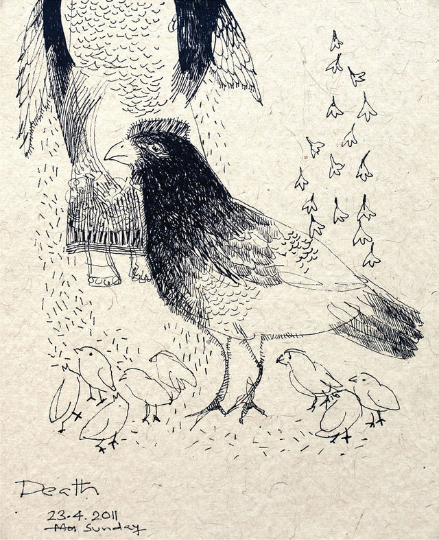 Looking Back 39|A. Vasudevan- Pen and Ink on Board, 2013,  7 x 5 inches