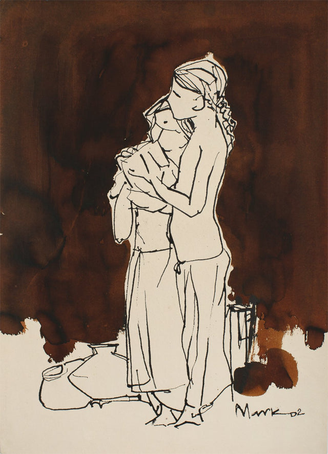 Sisters|S. Mark Rathinaraj- Pen and Ink on Paper, , 21 x 15 inches