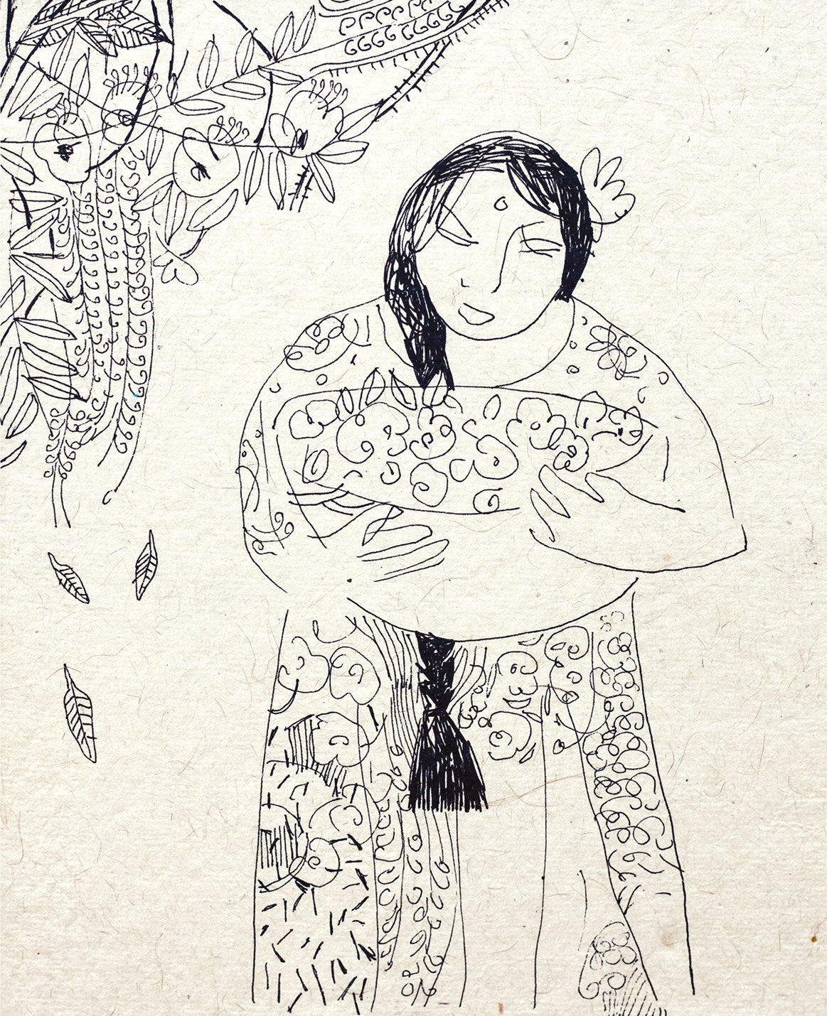 Looking Back 40|A. Vasudevan- Pen and Ink on Board, 2013,  7 x 5 inches
