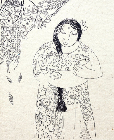 Looking Back 40|A. Vasudevan- Pen and Ink on Board, 2013,  7 x 5 inches