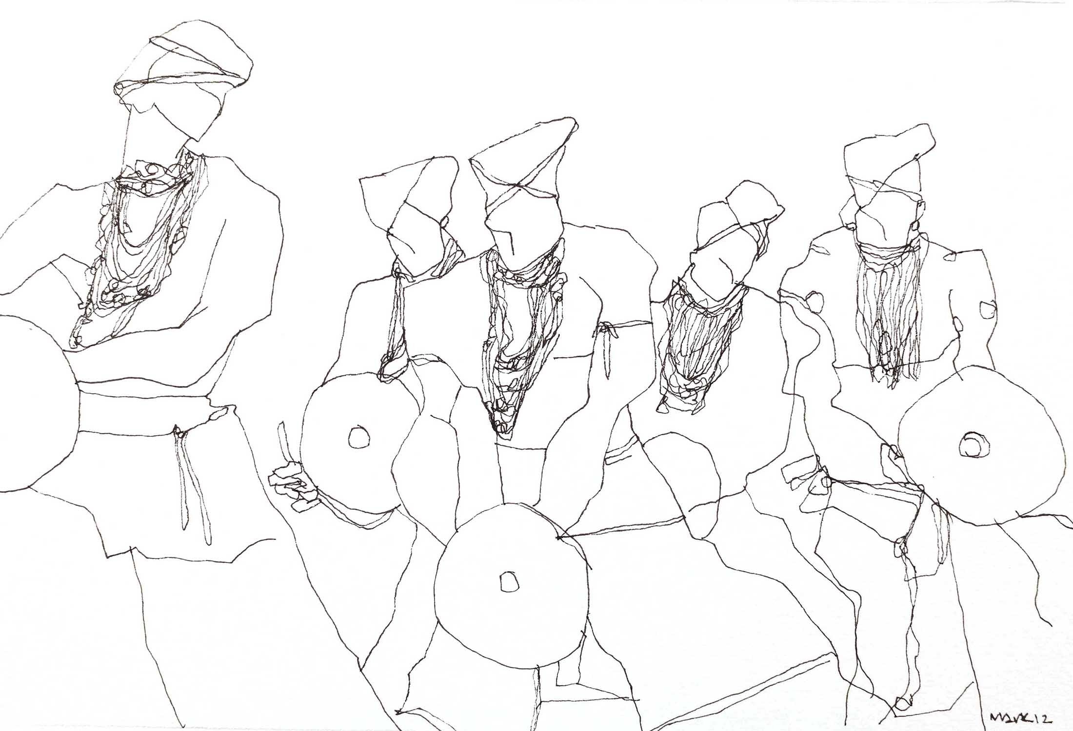 Performer 166|S. Mark Rathinaraj- Pen and Ink on Paper, , 8.5 x 5.5 inches
