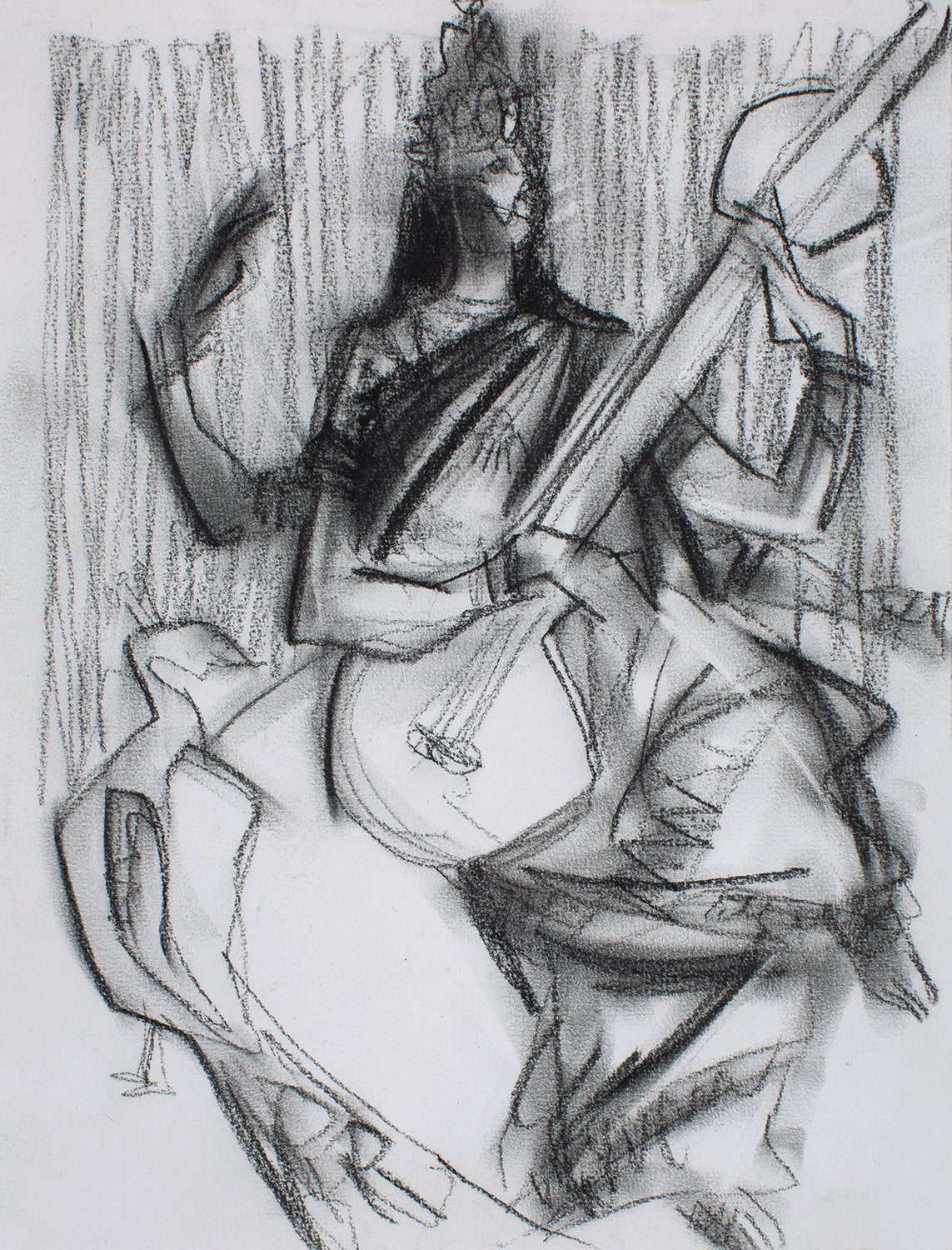 Saraswati|S. Mark Rathinaraj- Charcoal on Board, , 12 x 9 inches