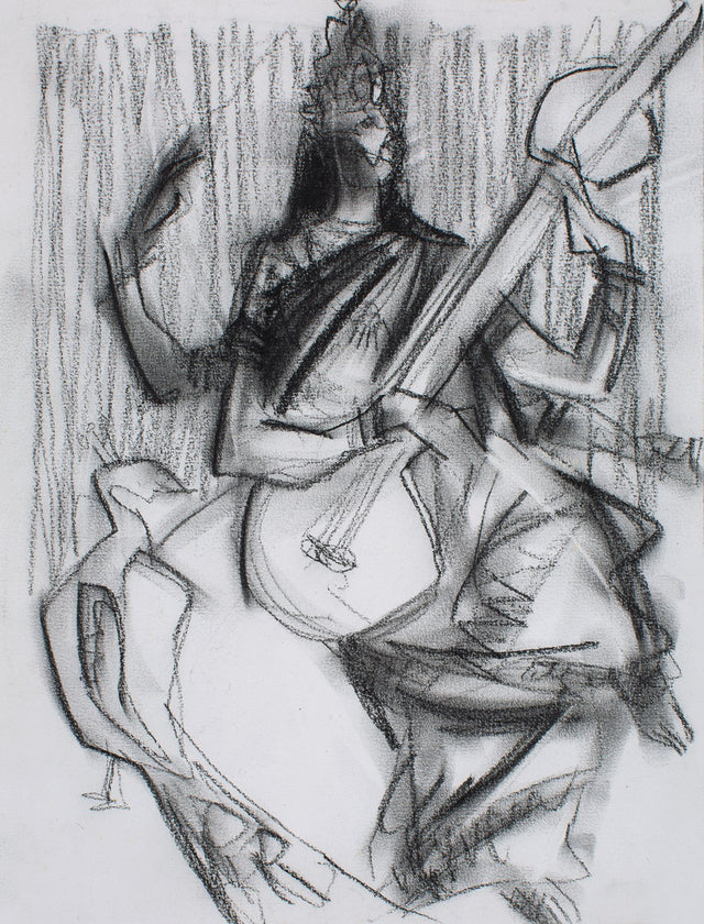 Saraswati|S. Mark Rathinaraj- Charcoal on Board, , 12 x 9 inches