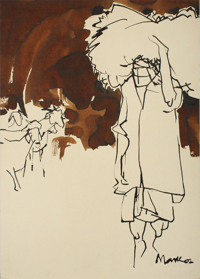 Working I|S. Mark Rathinaraj- Pen and Ink on Paper, , 21 x 15 inches