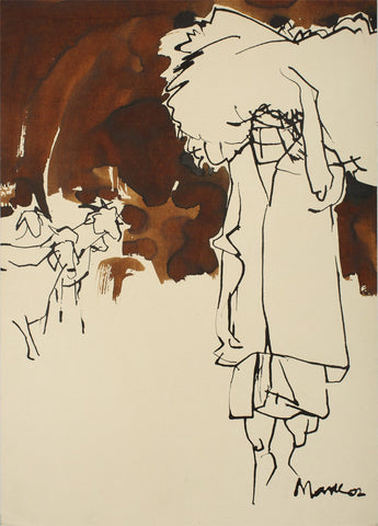 Working I|S. Mark Rathinaraj- Pen and Ink on Paper, , 21 x 15 inches