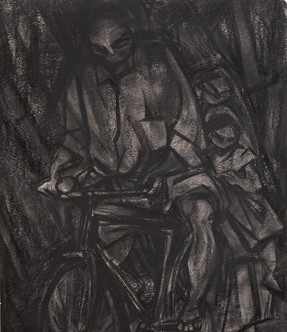 Travelling II|S. Mark Rathinaraj- Charcoal on Board, , 18 x 15.5 inches