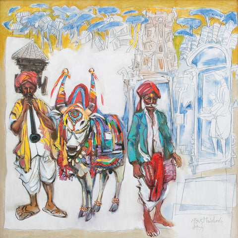 Pastoral Life 7|N.S. Manohar- Oil on Canvas, 2013, 36 x 36 inches