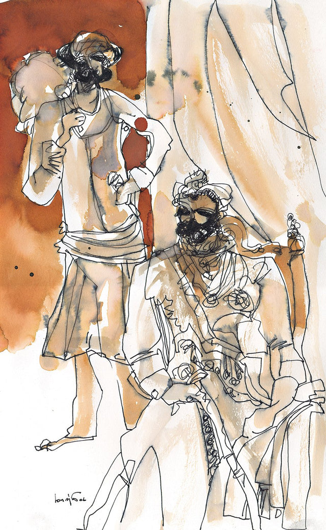 King|S. Mark Rathinaraj- Pen and Ink on Paper, , 13 x 8.5 inches