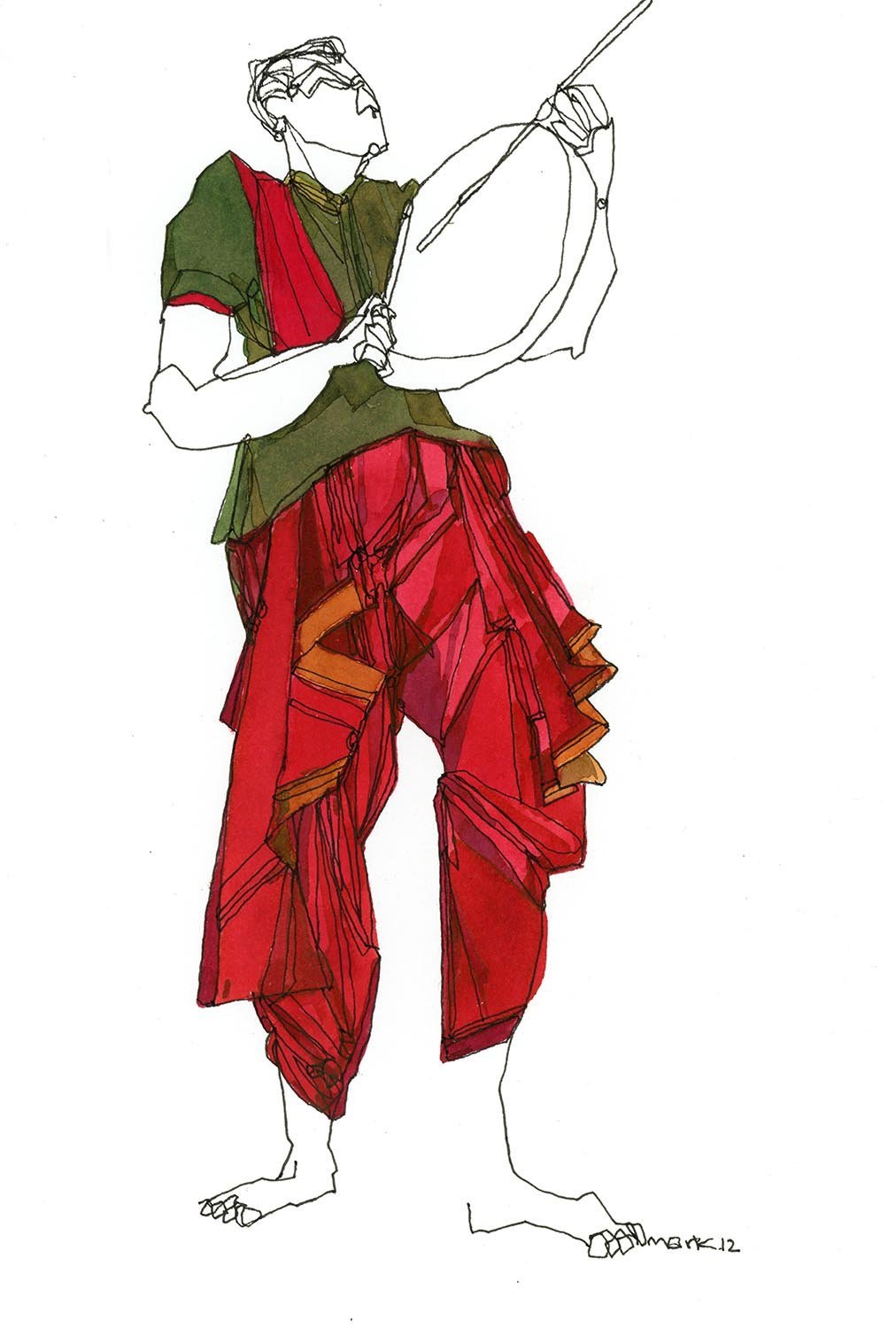 Performer 206|S. Mark Rathinaraj- Pen and Ink on Paper, , 8.5 x 5.5 inches