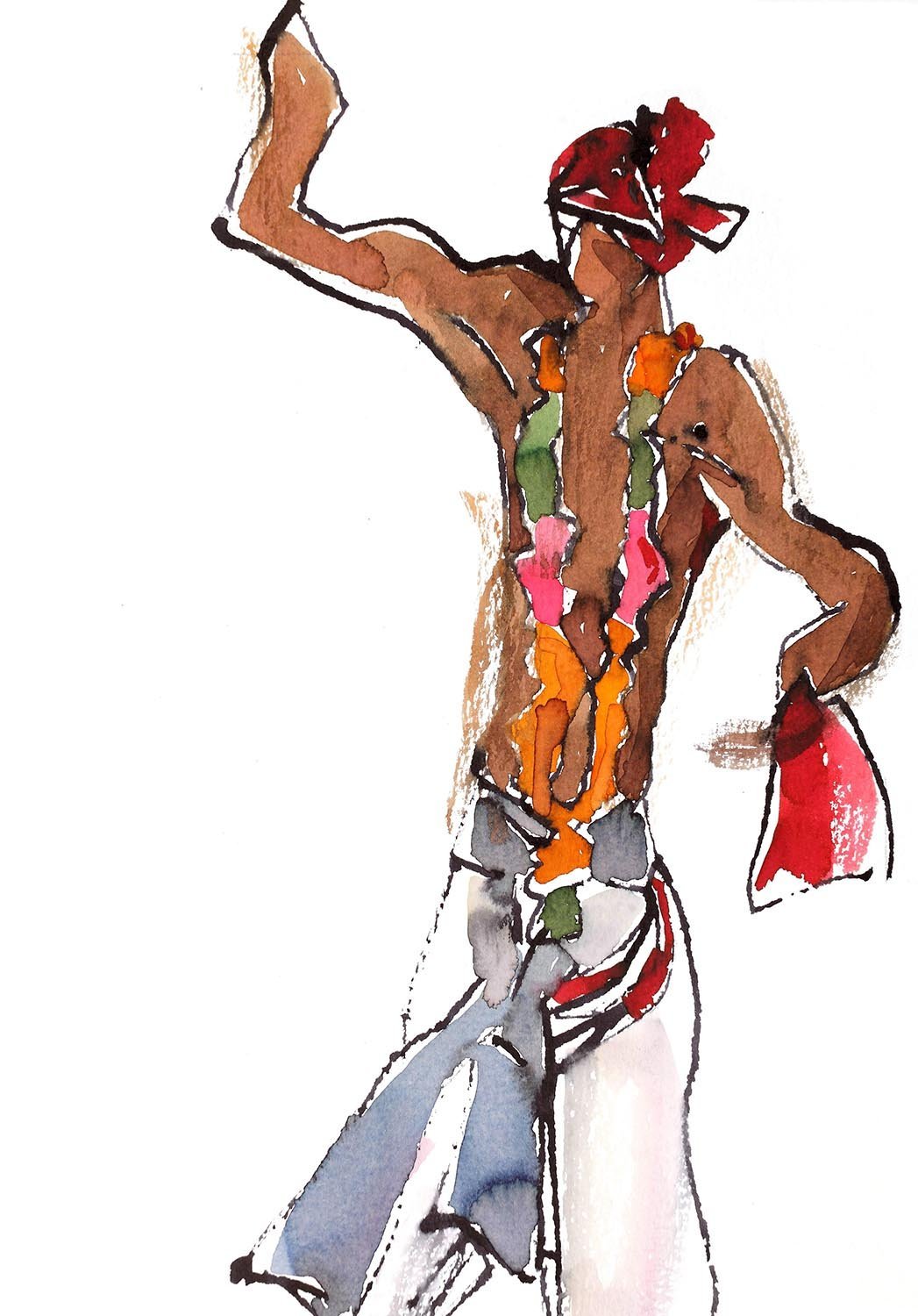 Performer 211|S. Mark Rathinaraj- Pen and Ink on Paper, , 8.5 x 5.5 inches