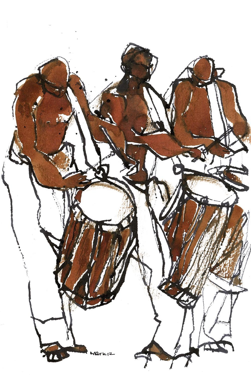 Performer 221|S. Mark Rathinaraj- Pen and Ink on Paper, , 8.5 x 5.5 inches