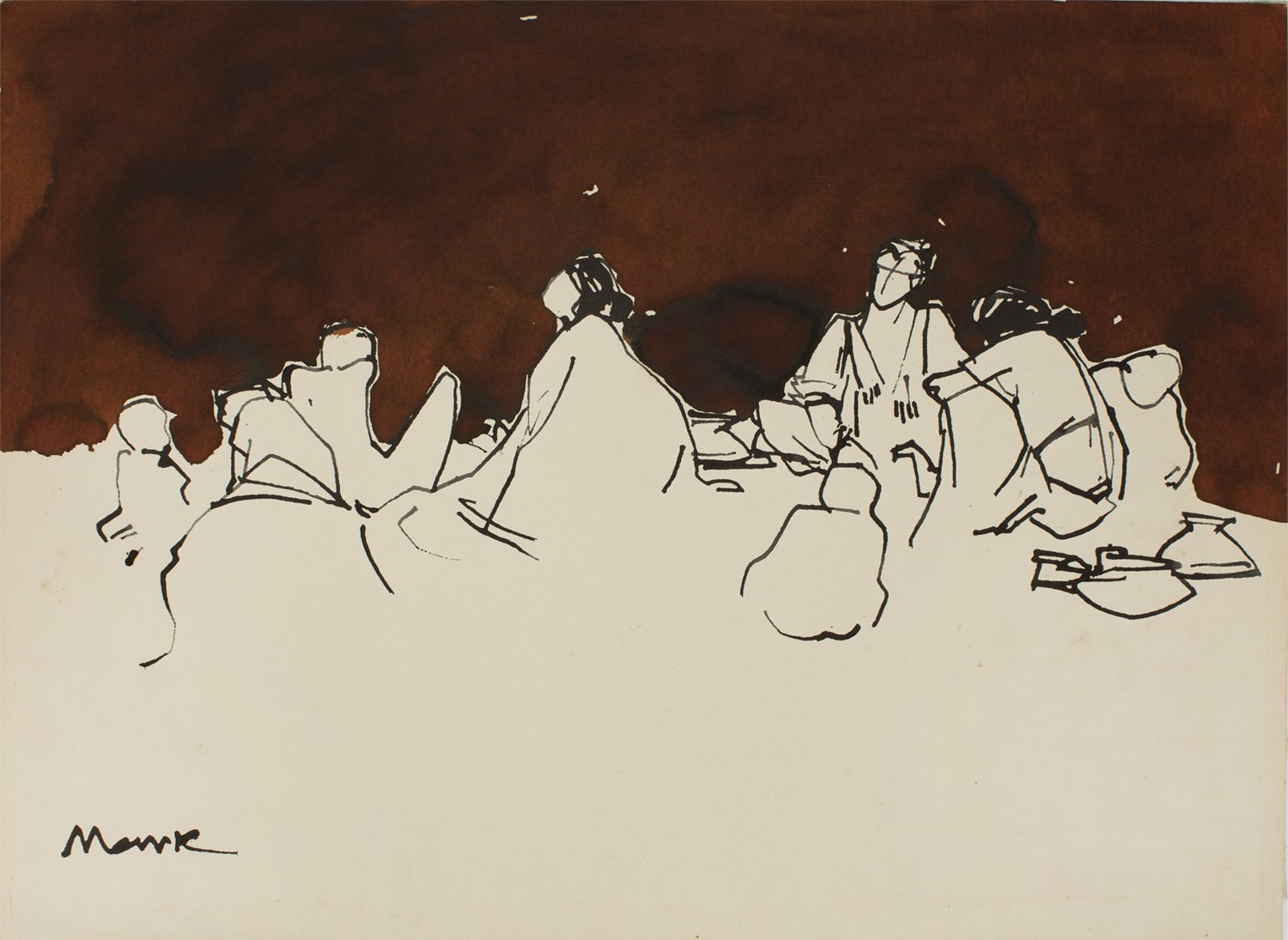 Talking|S. Mark Rathinaraj- Pen and Ink on Paper, , 15 x 21 inches