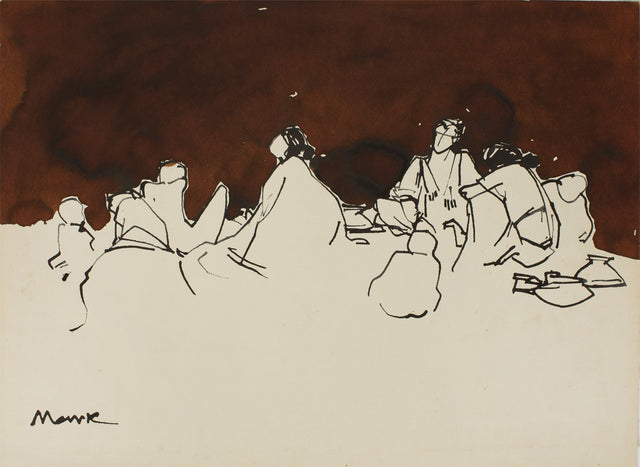 Talking|S. Mark Rathinaraj- Pen and Ink on Paper, , 15 x 21 inches