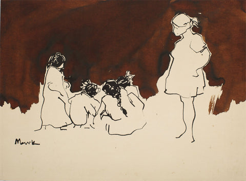 Playing|S. Mark Rathinaraj- Pen and Ink on Paper, , 21 x 15 inches