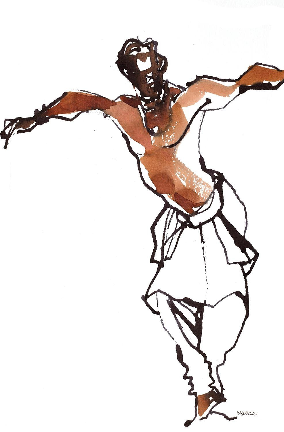 Performer 233|S. Mark Rathinaraj- Pen and Ink on Paper, , 8.5 x 5.5 inches