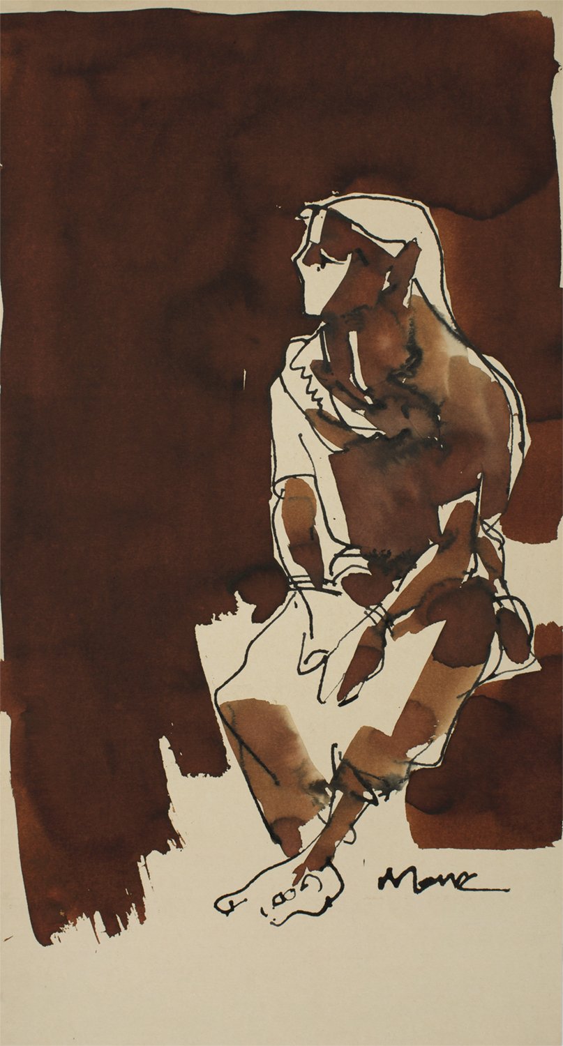 Rest III|S. Mark Rathinaraj- Pen and Ink on Paper, , 20 x 11 inches