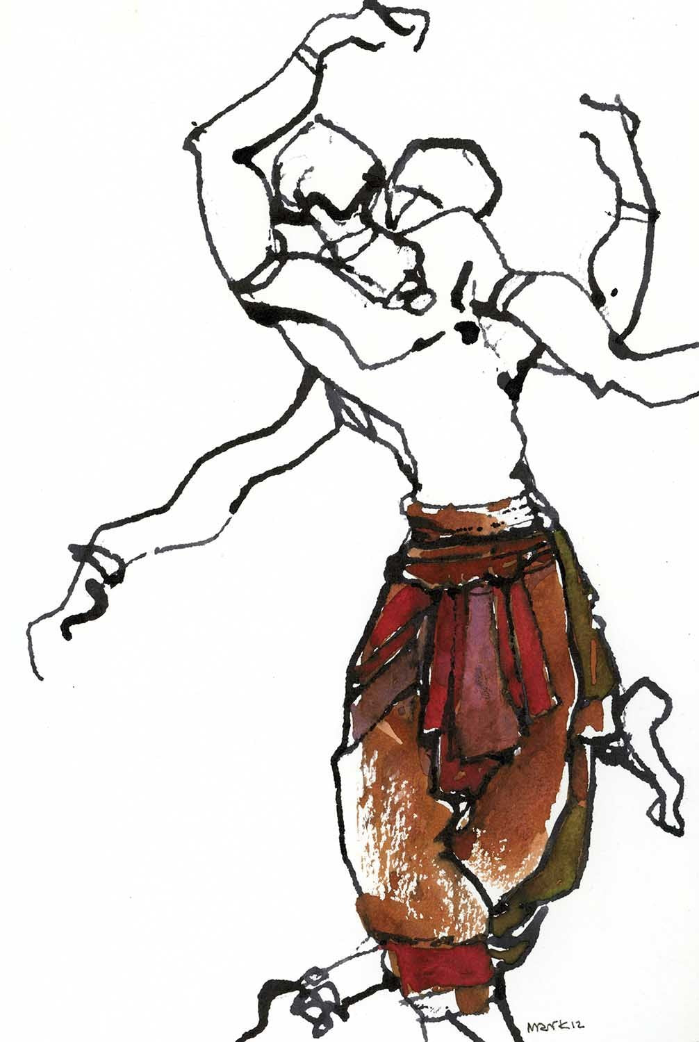 Performer 242|S. Mark Rathinaraj- Pen and Ink on Paper, , 8.5 x 5.5 inches