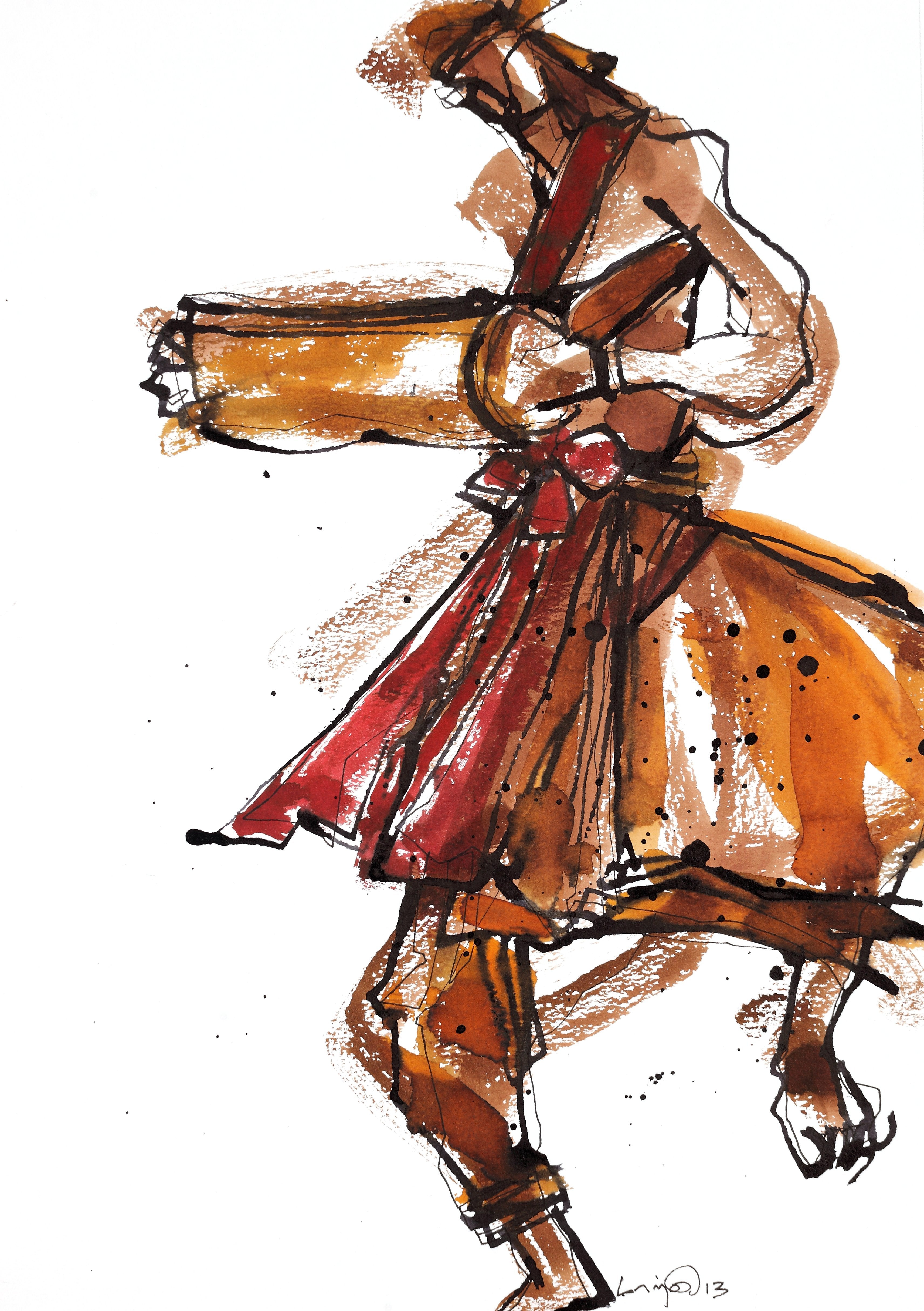 Performer 261|S. Mark Rathinaraj- Pen and Ink on Paper, , 11.5 x 8.25 inches