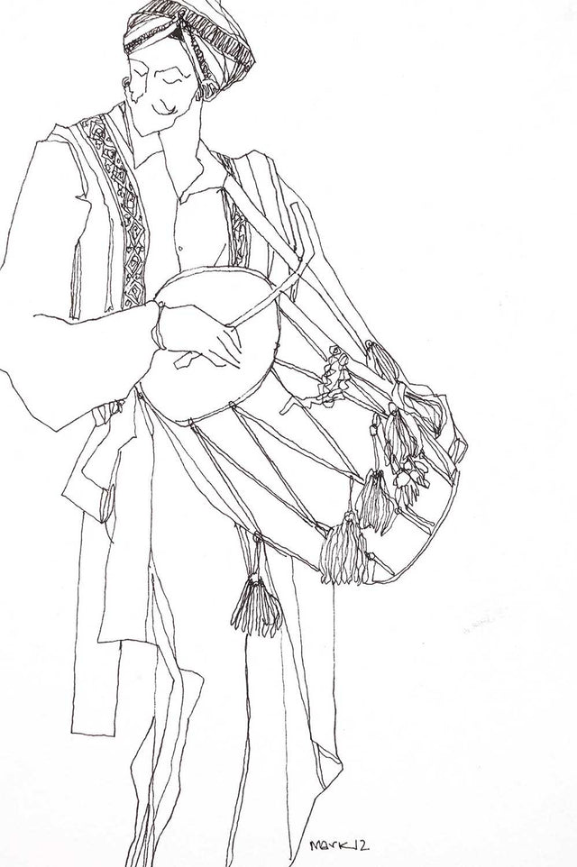 Performer 263|S. Mark Rathinaraj- Pen and Ink on Paper, , 8.5 x 5.5 inches