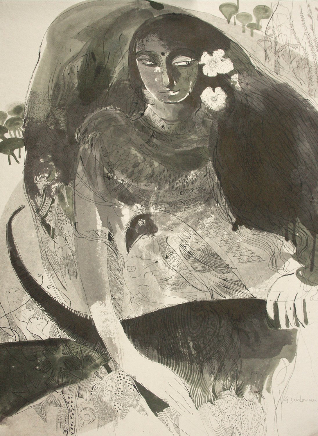 Beside of my dream 80|A. Vasudevan- Pen and ink on board, 2013, 30 x 22 inches