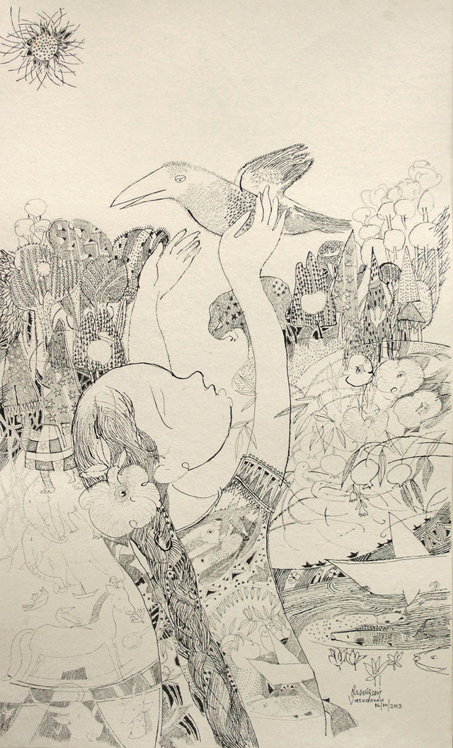 Beside of my dream 81|A. Vasudevan- Pen and ink on board, 2013, 30 x 22 inches