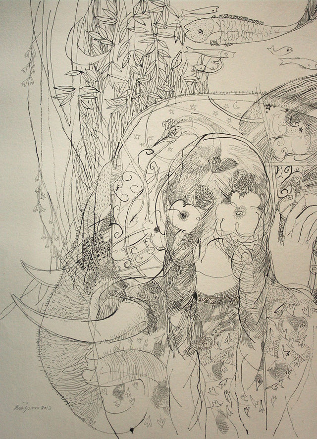 Beside of my dream 88|A. Vasudevan- Pen and Ink on Board, 2013, 14.5 x 10.5 inches