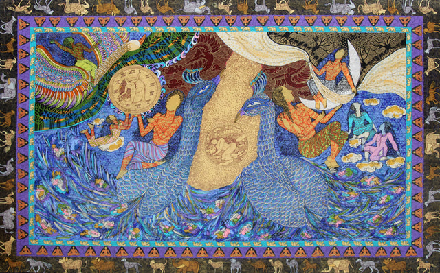 Khel|Seema Kohli- Acrylics and inks on canvas with 24ct gold and silver leaf, 2018, 48 x 72 inches