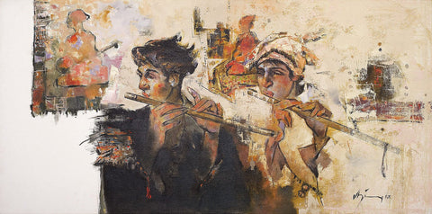 In Tune 4|Ajay Deshpande- Oil on Canvas, 2013, 24 x 48 inches