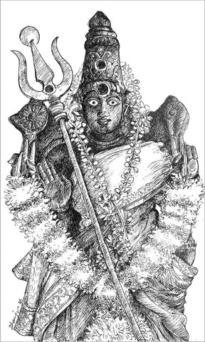Village Deities 5 (Amman)|Dhanraju Swaminathan- Pen Drawing on Canson Board, 2016, 9.5 x 5.5 inches