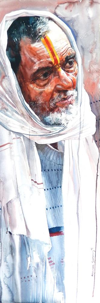 Kumbhmela Series 26|R. Rajkumar Sthabathy- Water Color on Paper, 2013, 45 x 15 inches