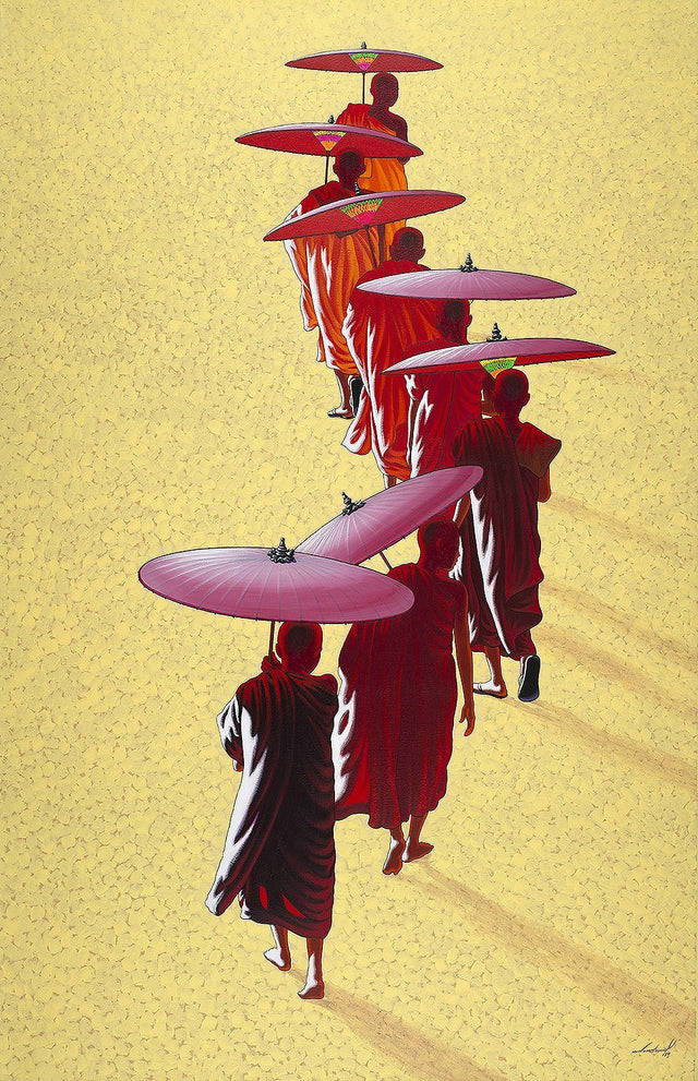 Towards Monastery 2|Min Wae Aung- Acrylic on Canvas, 2019, 66 x 42 inches