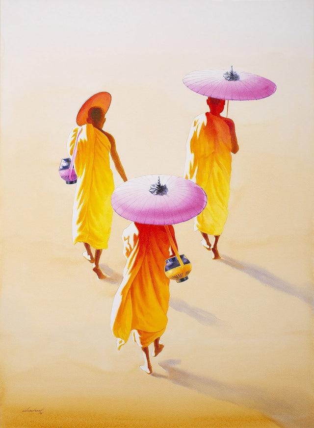 Towards Monastery 6|Min Wae Aung- Watercolor on Paper, 2017, 30 x 22 inches