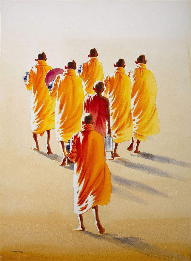 Towards Monastery 8|Min Wae Aung- Watercolor on Paper, 2017, 30 x 22 inches