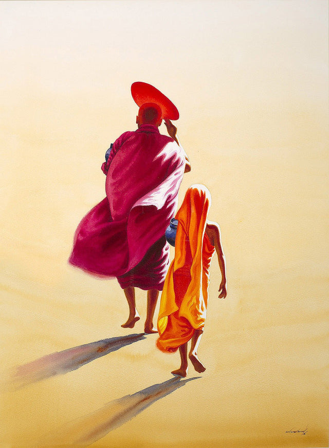 Towards Monastery 9|Min Wae Aung- Watercolor on Paper, 2016, 30 x 22 inches
