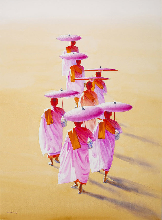 Towards Monastery 2|Min Wae Aung- Watercolor on Paper, 2017, 30 x 22 inches