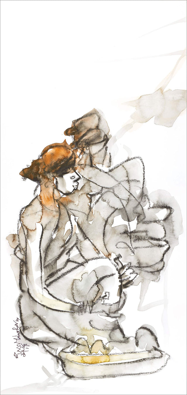 Pastoral Life 17|N.S. Manohar- Water color on board, 2014, 21 x 9.5 inches