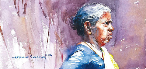 Portrait Series 93|R. Rajkumar Sthabathy- Water Color on Paper, 2016, 7.5 x 15 inches