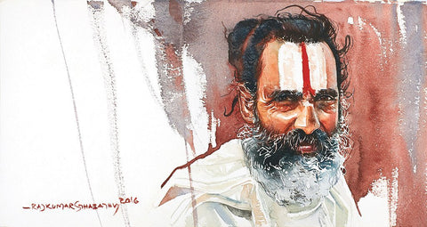 Portrait Series 103|R. Rajkumar Sthabathy- Water Color on Paper, 2016, 7.5 x 15 inches