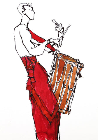Performer 348|S. Mark Rathinaraj- Pen and Ink on Paper, , 11.5 x 8.25 inches