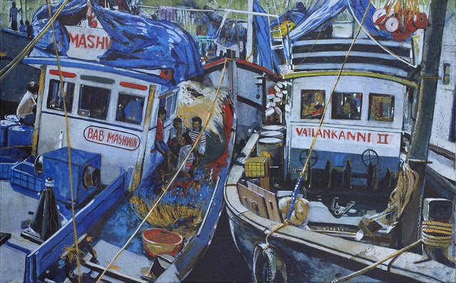 Fishing boats|Vallabh Govind Namshikar- Acrylic on canvas, 2012, 30 x 48 inches