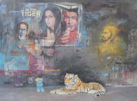 Ek Tha Tiger|Kishor Digambarrao Ingale- Mix Media on Canvas, 2014, 36 x 48 inches