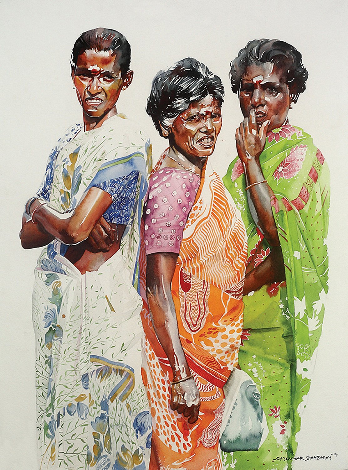 Mothers'|R. Rajkumar Sthabathy- Water Color on Paper, 2014, 30 x 22 inches