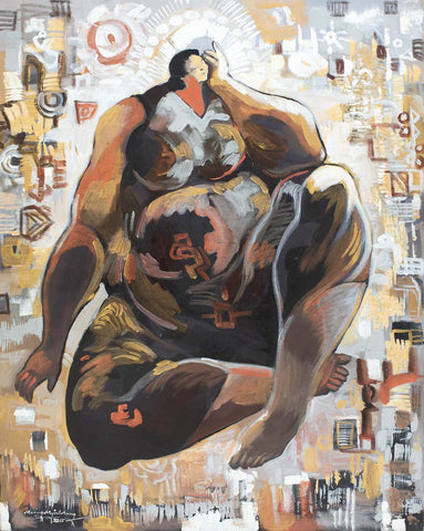 Female figure in brown|Maung Myint Aung- Acrylic on Canvas, 2011, 30 x 24 inches