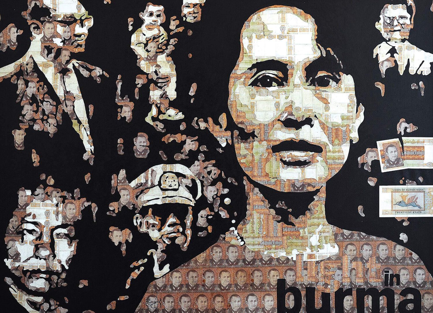 Aung Sun Suu Kyi|Zwe Yan Naing- Mixed media on canvas, 2014, 36 x 48 inches