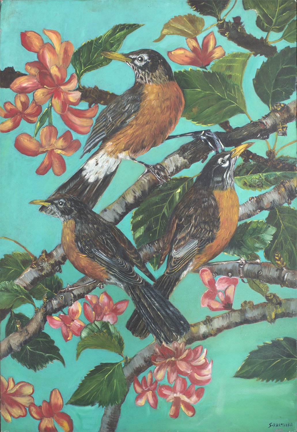 Bird Series 1|S. Karthika- Oil on Canvas, 2018, 36 x 24 inches