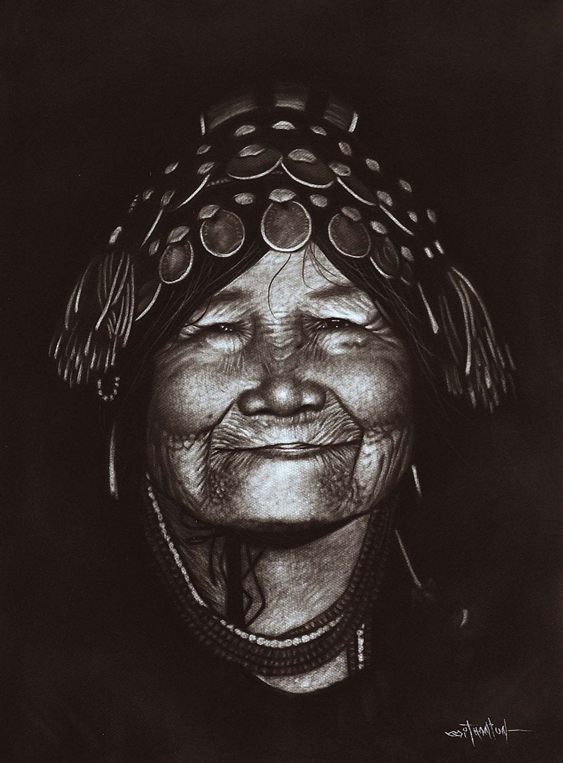 Old Burmese Woman|Than Tun- Charcoal on Board, 2015, 21 x 14.5 inches